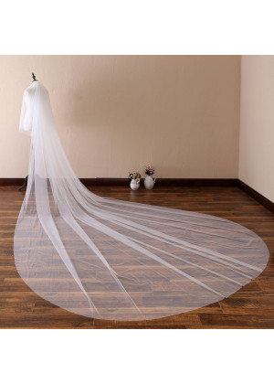 White Simple Tulle Wedding Veil Plain Edge Two-tier Bridal Veil 